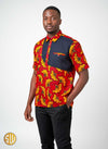 Chemise Homme Wax Rouge et Jaune – Motif Floral Africain