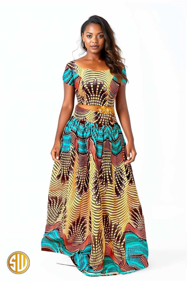 Ensemble Jupe Maxi et Crop Top en Wax Jade - SublimeWax