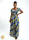Ensemble Wax Jupe Longue et Crop Top – Fleurs Bleues et Jaunes
