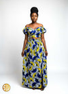 Ensemble Wax Jupe Longue et Crop Top – Fleurs Bleues et Jaunes