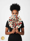Éventail africain en wax bogolan – Manche en cuir fait main
