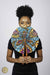 Éventail africain en wax turquoise – Manche en cuir fait main