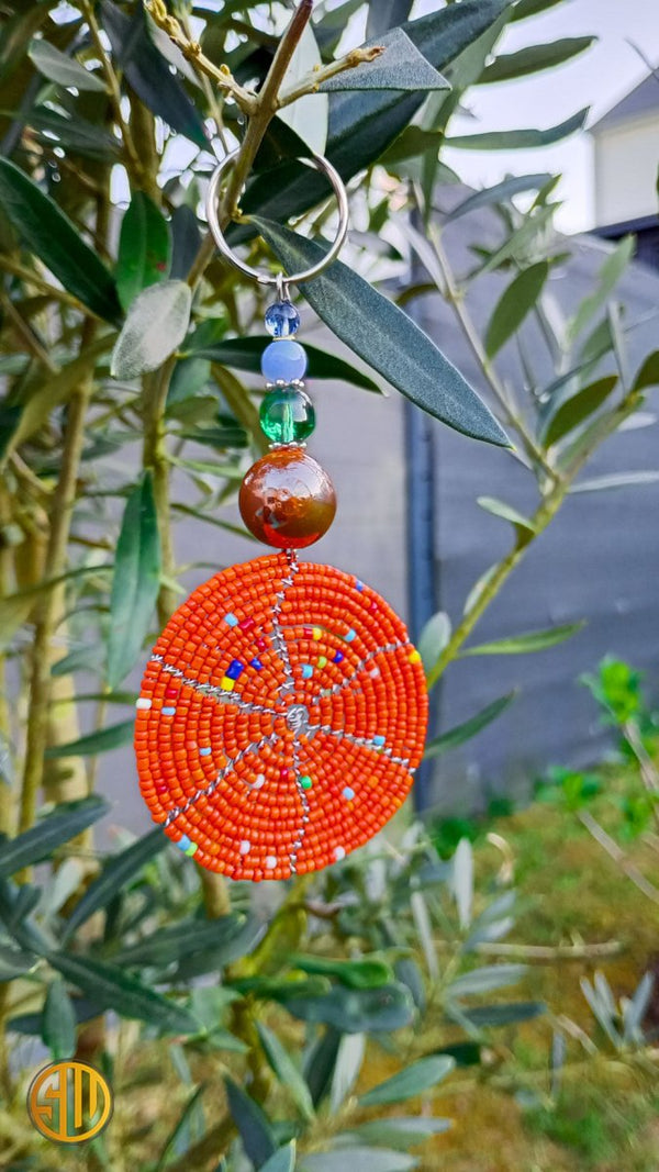 Porte - clés en perles Maasai – Blanc multicolore | Accessoire artisanal africain