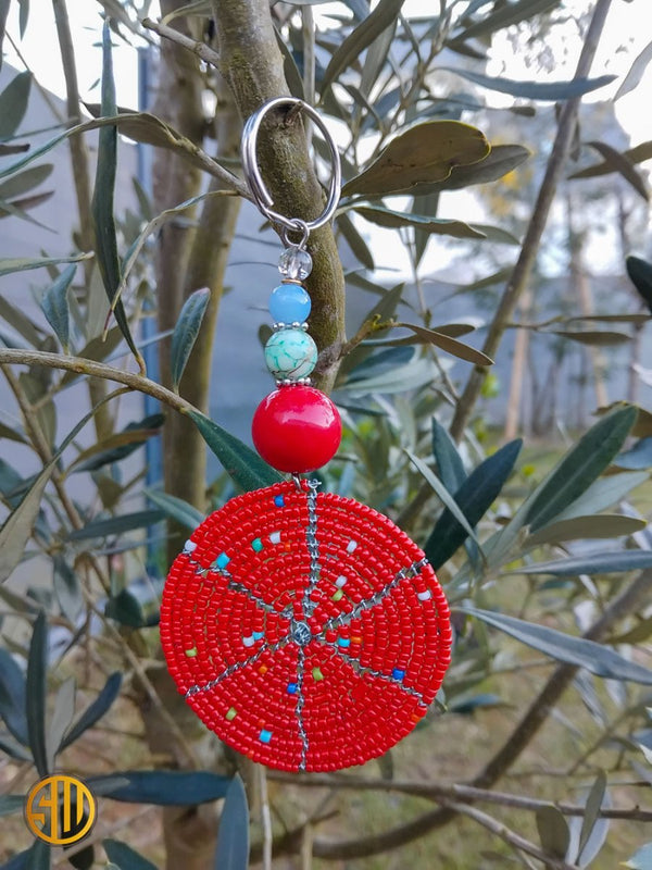 Porte - clés en perles Maasai – Blanc multicolore | Accessoire artisanal africain