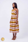 Robe asymétrique en wax une épaule – Orange & Jaune