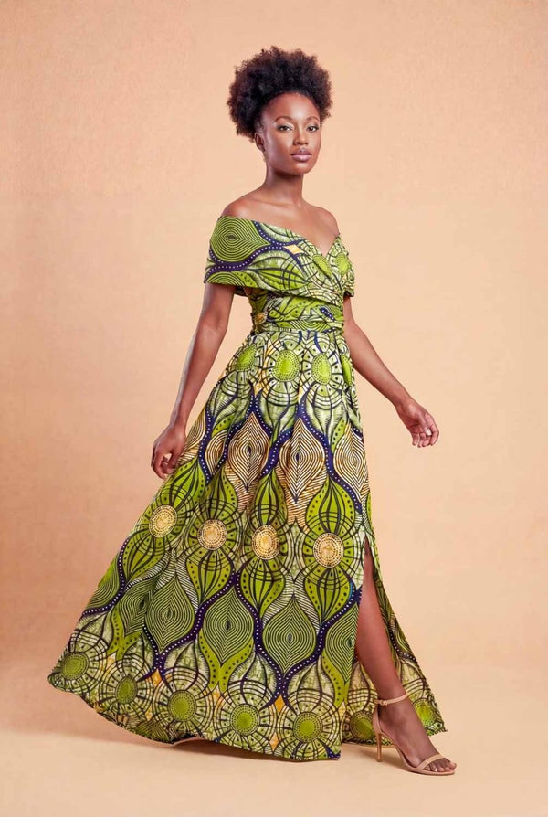 Robe infinity en wax verte – robe modulable élégante et polyvalente