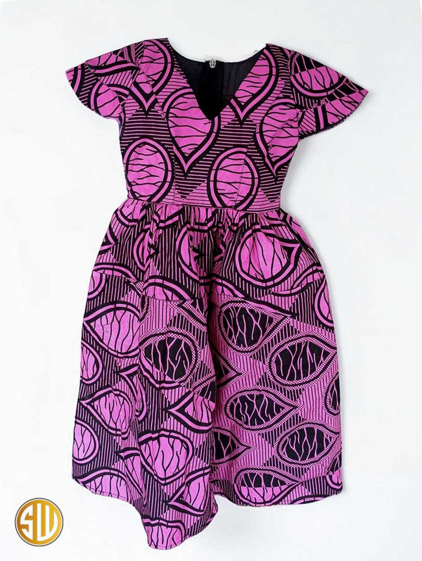 Robe Longue Enfant en Wax Fuchsia — Pièce Unique, Tissu Épuisé