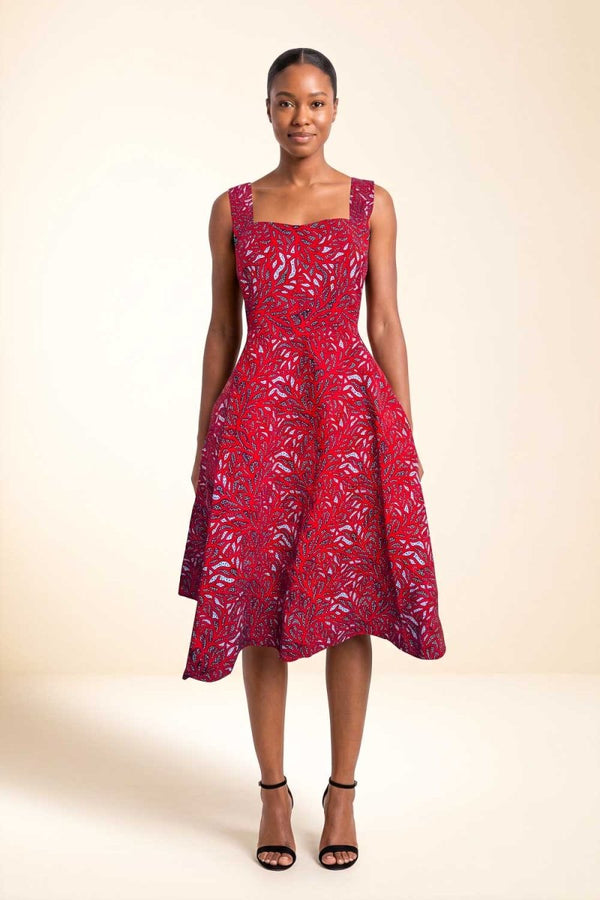 Robe Nina en wax, coupe cintrée et jupe évasée