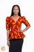 Top africain en wax rouge et orange – coupe peplum élégante