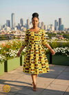patineuse en wax jaune – Motif graphique africain