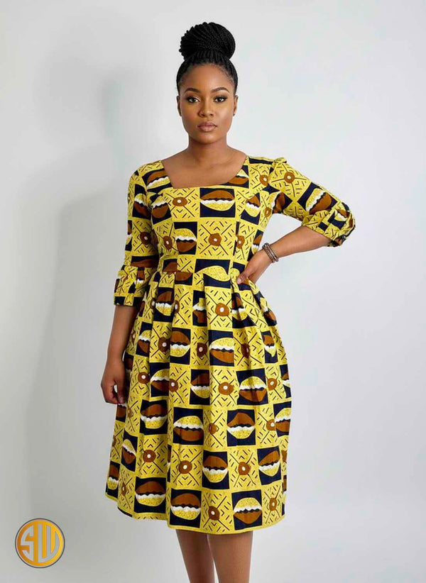 patineuse en wax jaune – Motif graphique africain