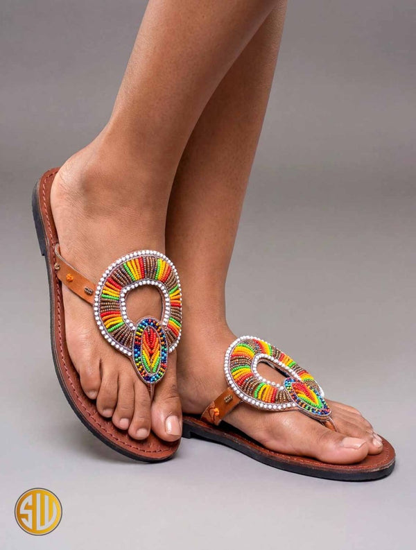 Sandales africaines perlées arc - en - ciel – Artisanat Massaï