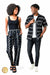 Tenue assortie couple en wax noire – chemise homme et pantalon femme