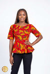 Top Peplum Wax Amina Sublimewax – Fleurs Rouge & Orange