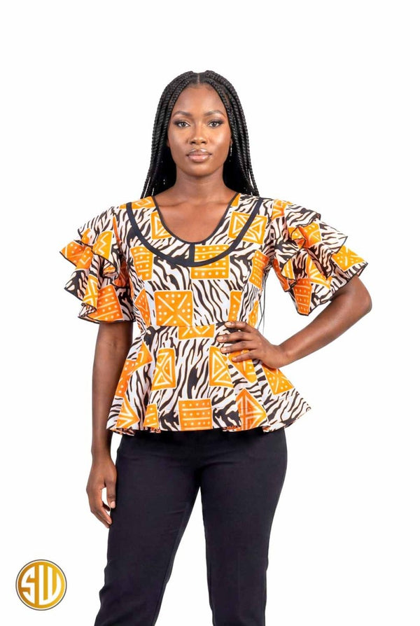 Top Peplum Wax Kofi Sublimewax – Orange, Crème & Noir