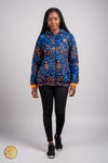 Bomber à capuche en wax bleu marine et orange – style africain urbain