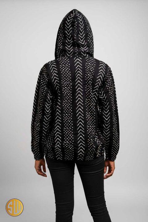 Bomber femme en wax noir et blanc – style africain moderne