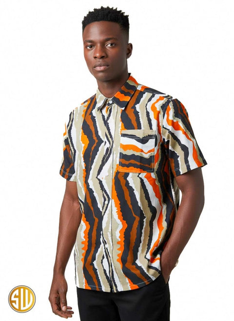 Chemise africaine multicolore à motifs ondulés – Style moderne