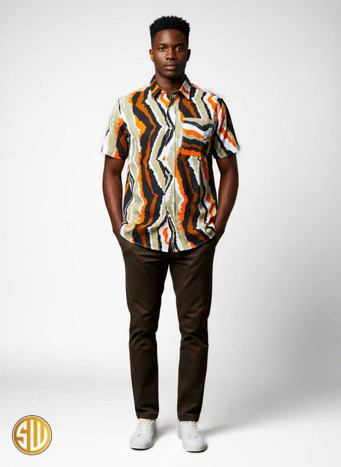 Chemise africaine multicolore à motifs ondulés – Style moderne