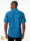 Chemise Homme Bleue – Motif Africain, Tissu Léger Été