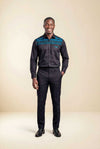 Chemise homme wax & coton - empiècement bleu canard sur noir