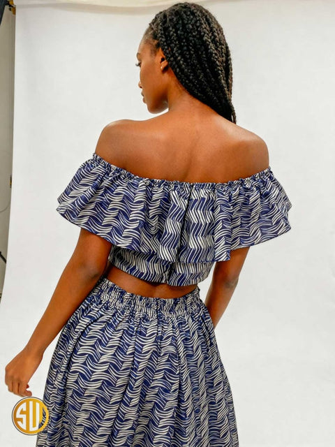 Ensemble deux pièces en wax – Top bardot et jupe fendue