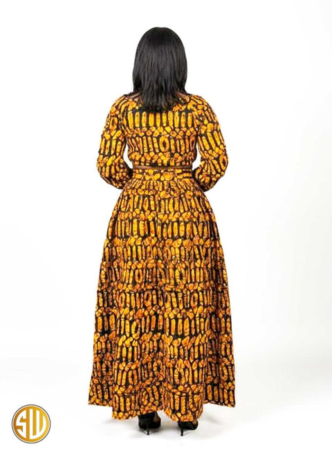 Jupe Longue Africaine & Crop Top en Wax Mya – Élégance & Style Authentique
