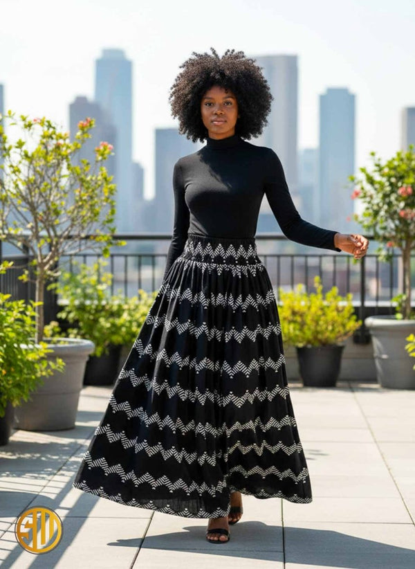 Jupe Longue Ankara Noire – Taille Élastique