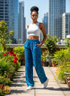 Pantalon africain bleu à taille élastiquée – Confort et style