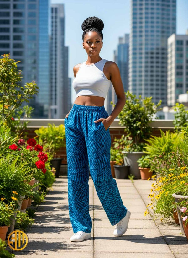 Pantalon africain bleu à taille élastiquée – Confort et style