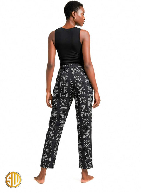 Pantalon en wax – Motif bogolan noir et blanc