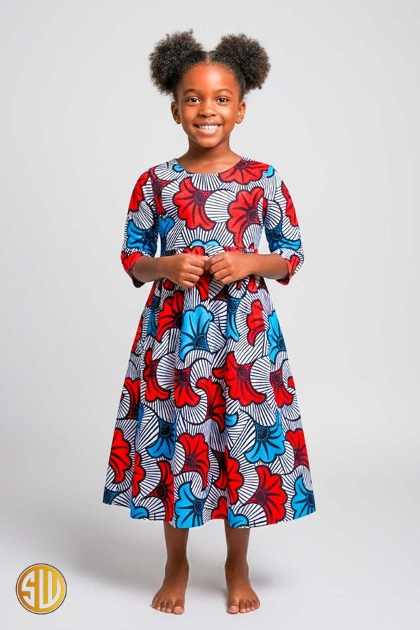 Robe fille africaine en wax fleur de mariage - Sublimewax