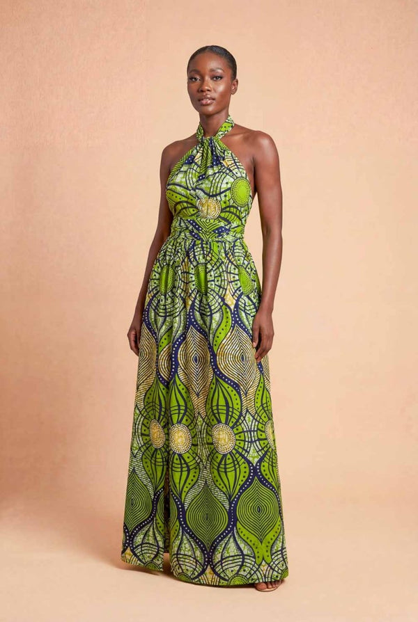 Robe infinity en wax verte – robe modulable élégante et polyvalente