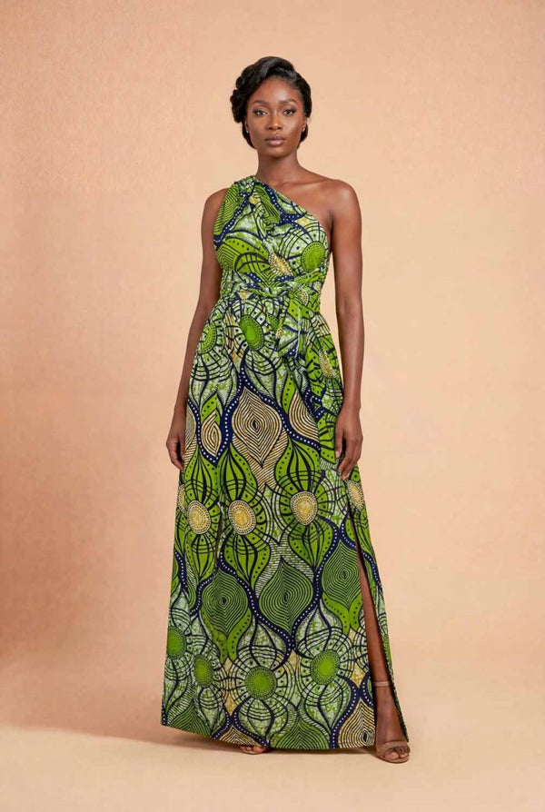 Robe infinity en wax verte – robe modulable élégante et polyvalente