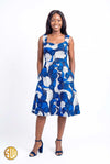 Robe patineuse en wax bleu et blanc – Mode ethnique chic