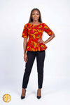 Top Peplum Wax Amina Sublimewax – Fleurs Rouge & Orange