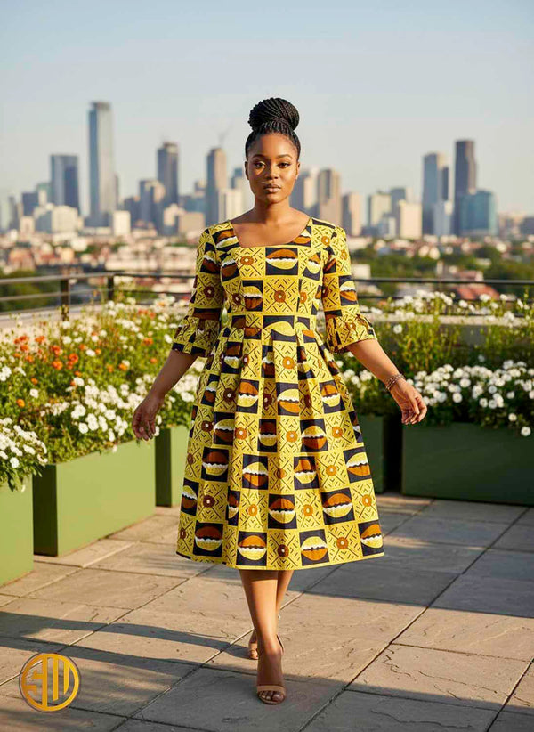 patineuse en wax jaune – Motif graphique africain