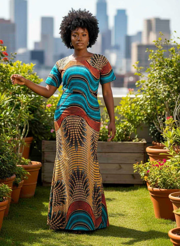 Robe longue sirène en wax – Laçage au dos