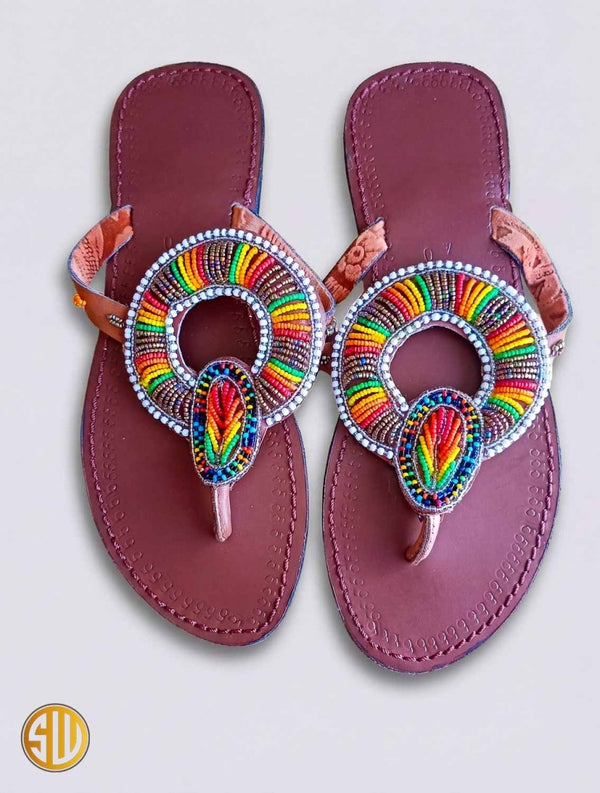 Sandales africaines perlées arc - en - ciel – Artisanat Massaï