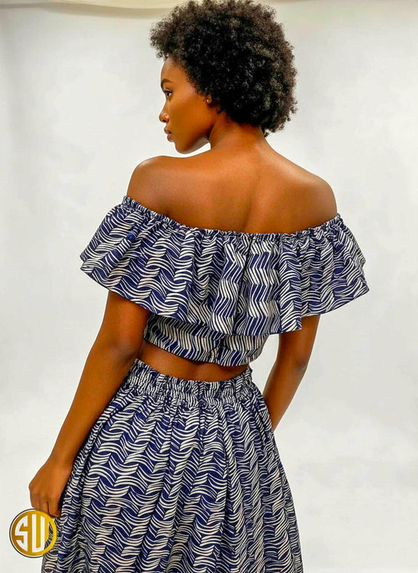 Ensemble deux pièces en wax – Top bardot et jupe fendue