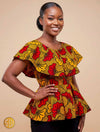 Top wax peplum jaune et rouge – coupe élégante