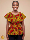 Top wax peplum jaune et rouge – coupe élégante