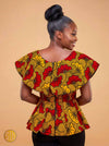 Top wax peplum jaune et rouge – coupe élégante