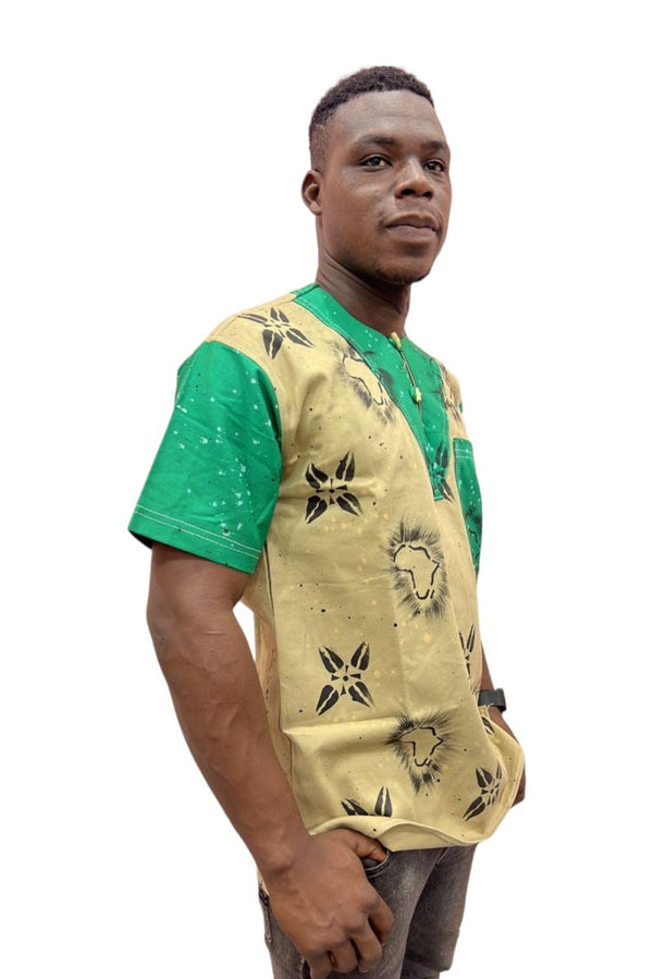 Chemise Africaine en coton pour Homme vert/beige - SublimeWax